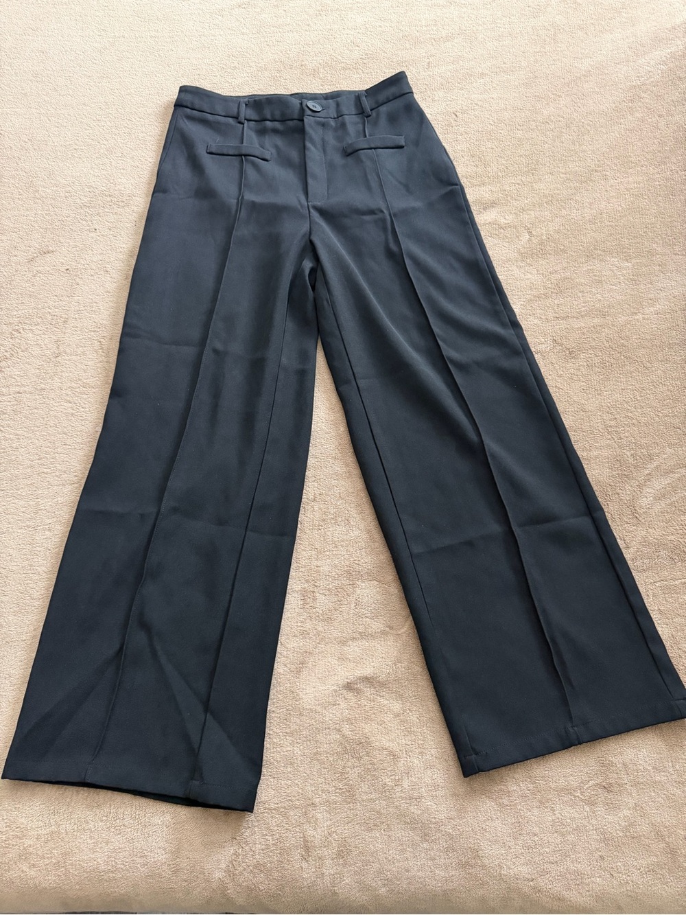 Black Wide-Leg Pants with High Waist Detailing
